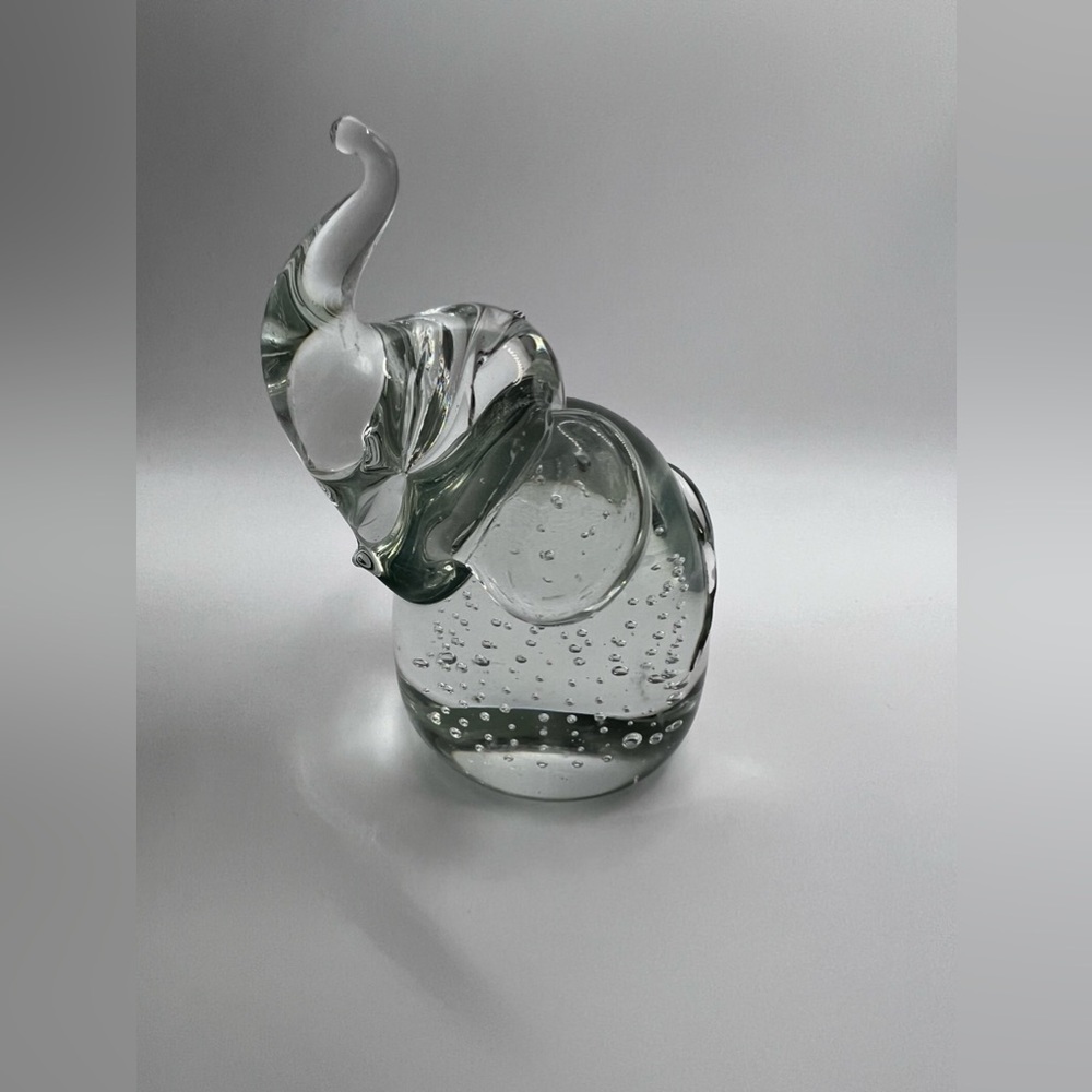 Elephant Figurine MCM Studio Art Glass Clear | Paperweight | Polished